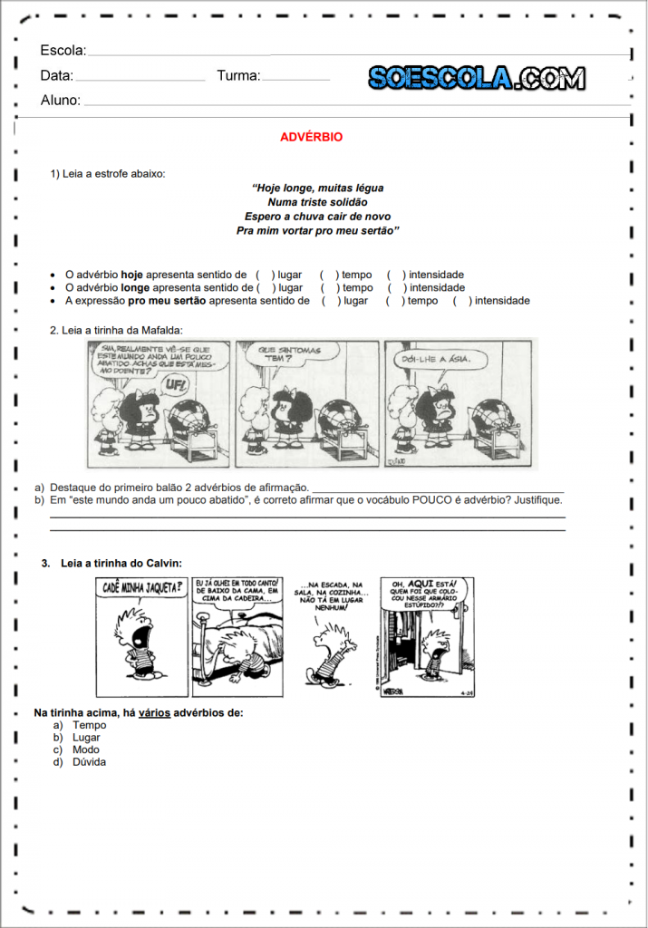 Atividades De Portugu S Ano Adv Rbios Educa O E Transforma O