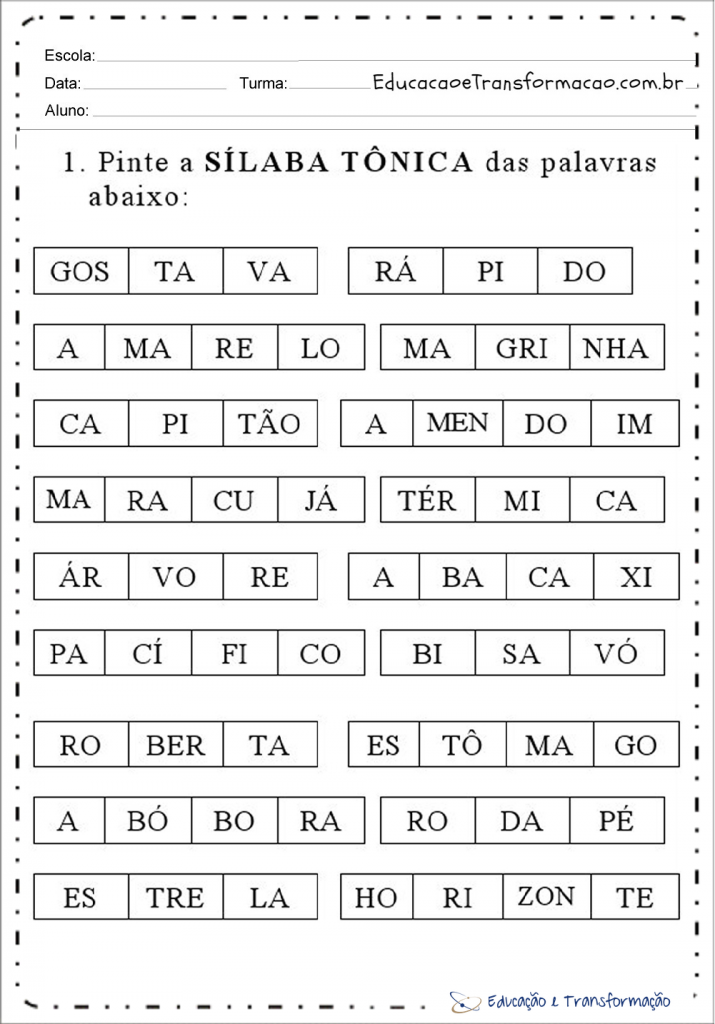 Atividades S Laba T Nica Quanto A Sua Classifica O E Posi O