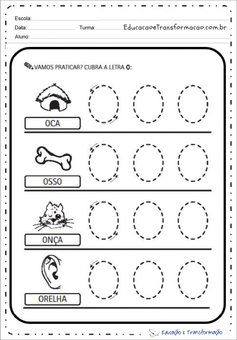 Atividades a Letra O Pontilhado Tracejado Educação e
