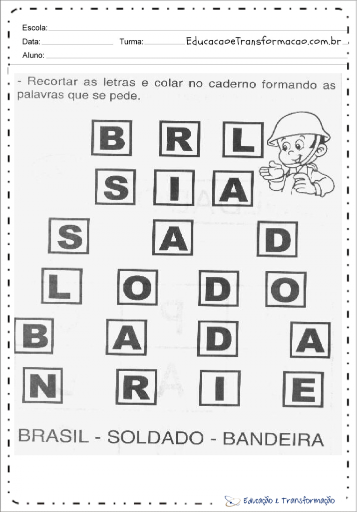 Atividade dia do soldado para Educação Infantil e Ensino Fundamental