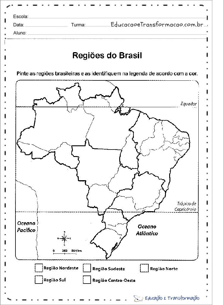 Mapa do Brasil para colorir legenda da Regiões Brasileiras