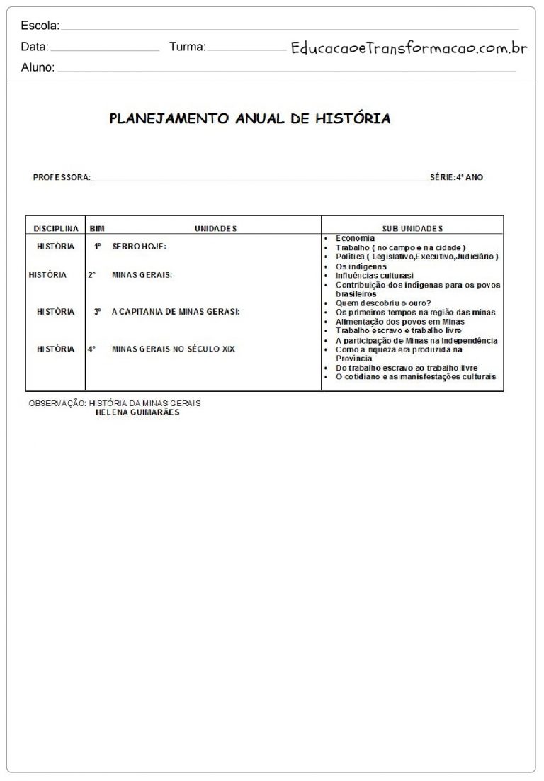 Modelos De Plano De Aula História – Educação E Transformação