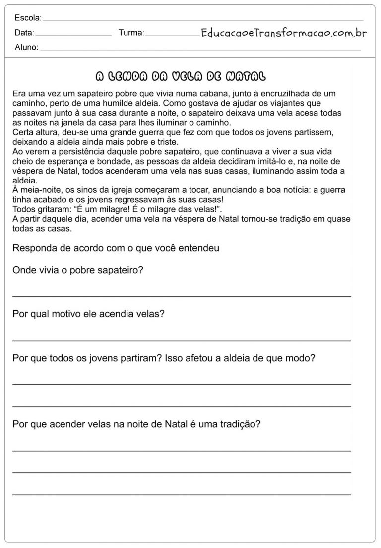 Atividades de Interpretação de Texto 7 ano do Ensino Fundamental