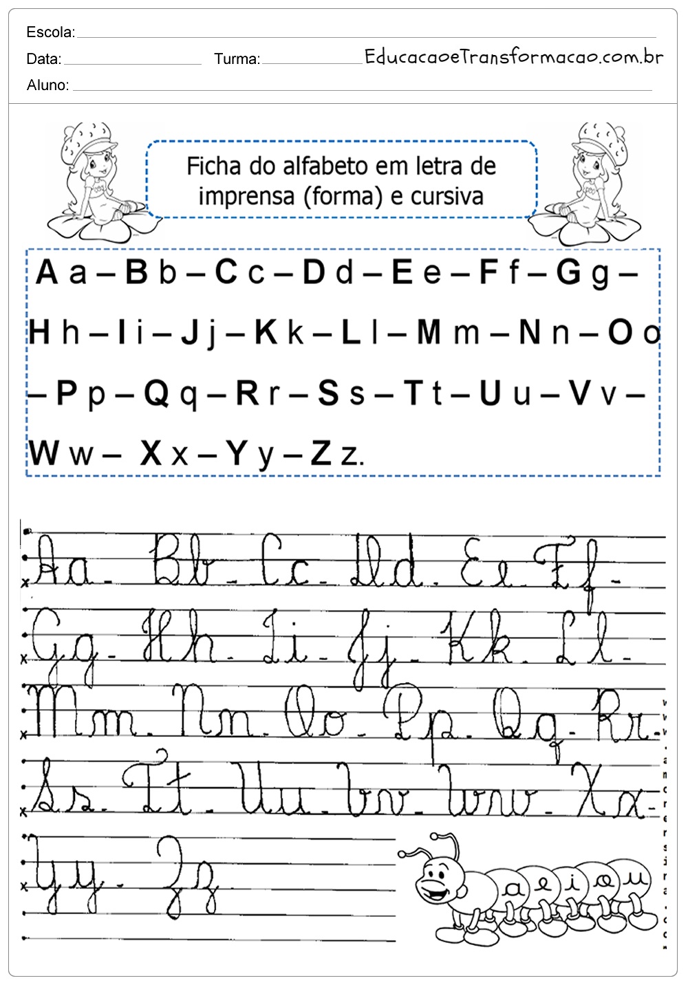 alfabeto que data letra cursiva imprimir
