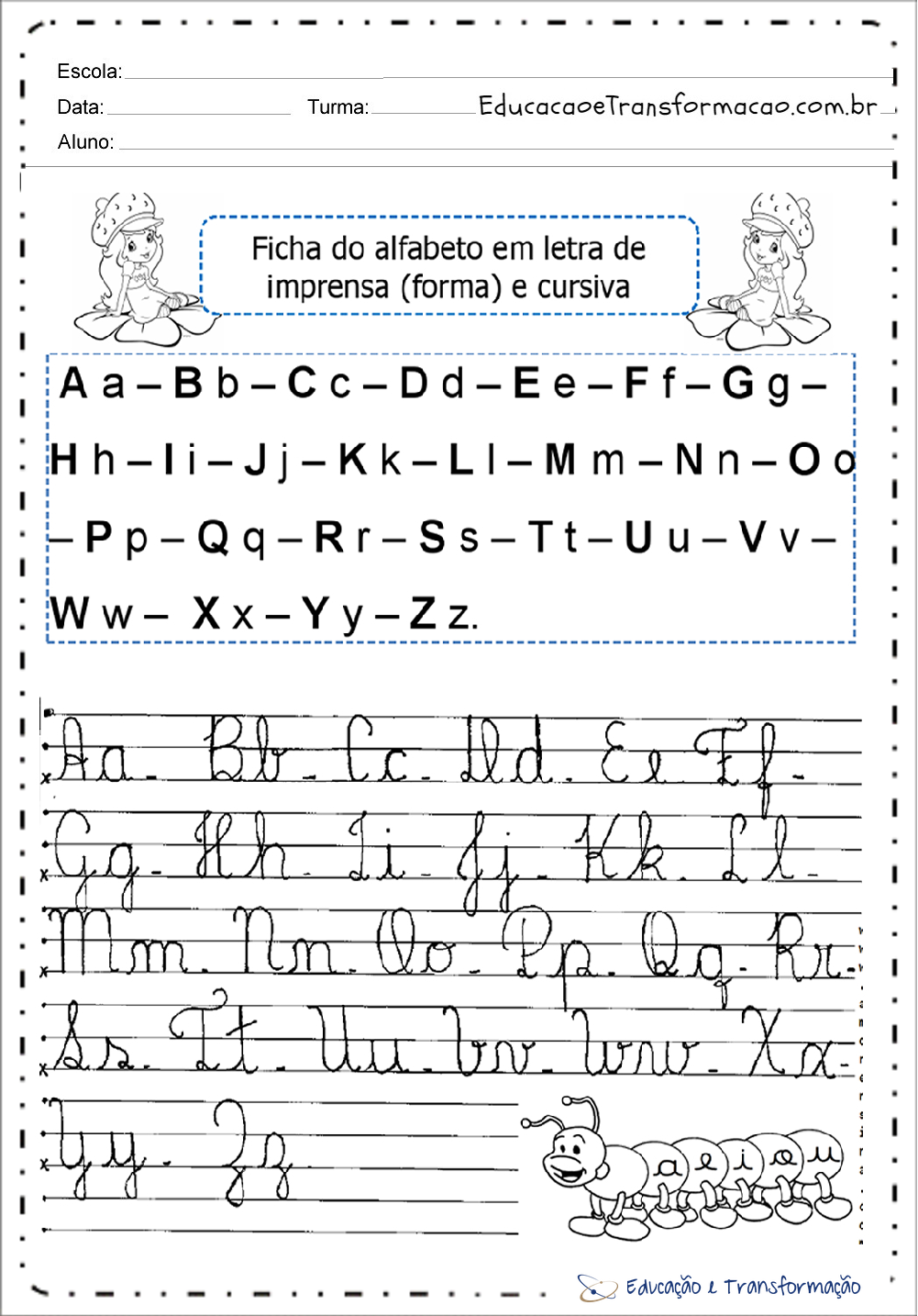 Ficha Do Alfabeto Maiúsculo E Minúsculo Com Letras Cursivas 3703