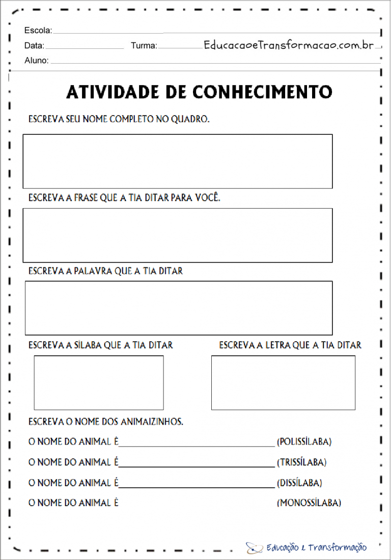 Atividades Para O Primeiro Dia De Aula (Início Do Ano Letivo Escolar)