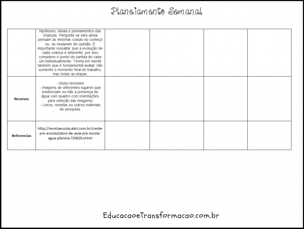 Modelo De Planejamento Semanal Escolar Para Imprimir