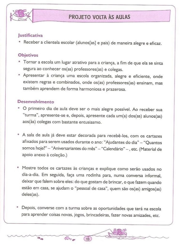 Projeto volta às aulas educação infantil - Primeiras semanas de aula