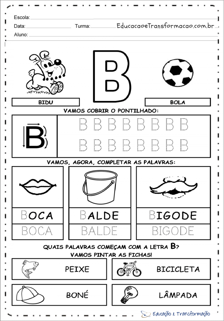 Atividades com a letra B para Alfabetização Atividades Educativas