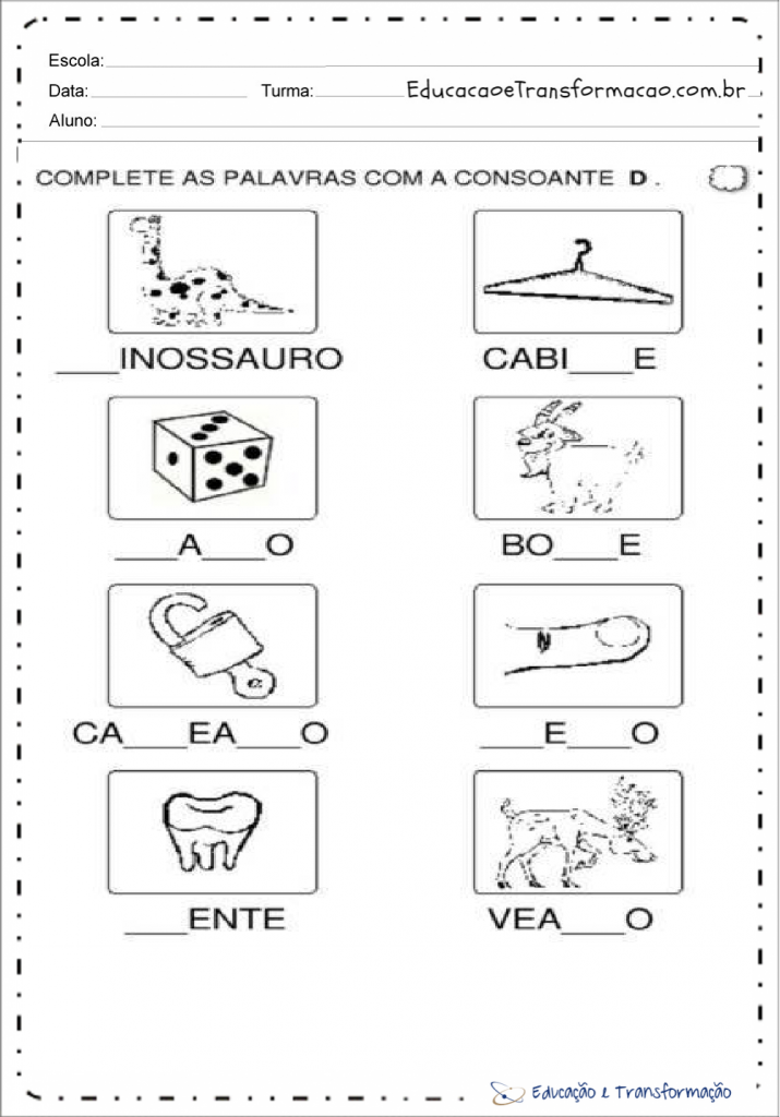 Atividades com a letra D para Alfabetização Atividades Educativas