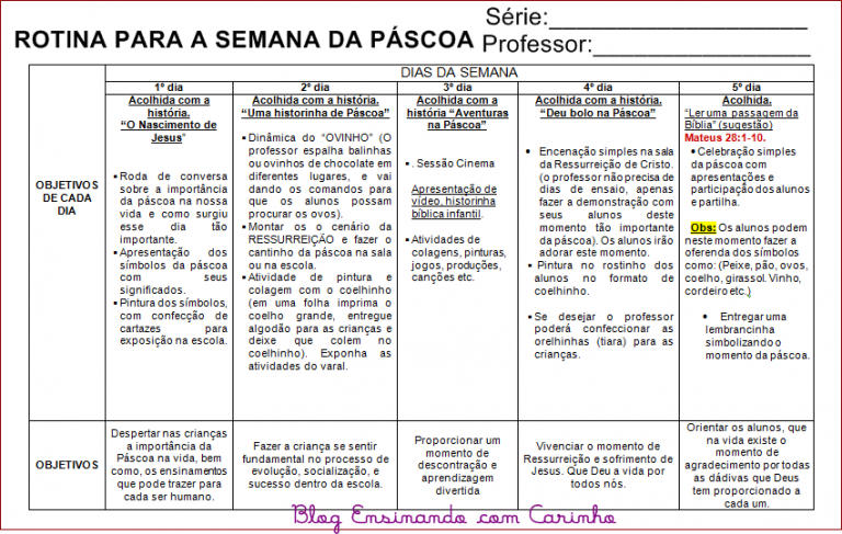 Rotina Semanal Para Páscoa Para Series Iniciais E Educação Infantil 5387