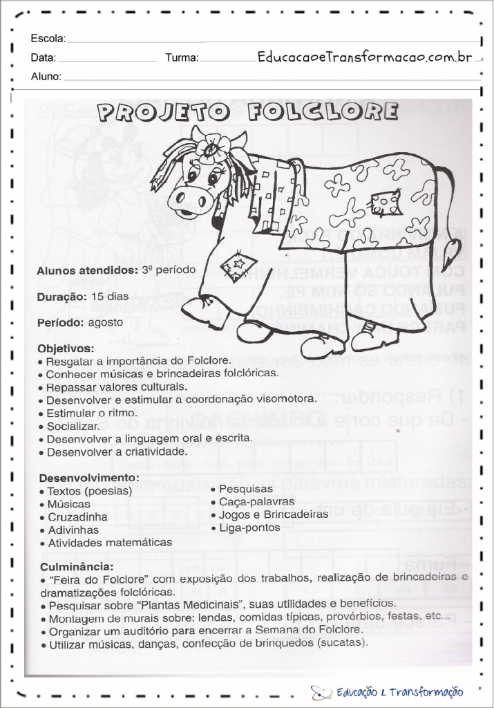 Projeto folclore educação infantil e series iniciais - Projeto sobre o ...