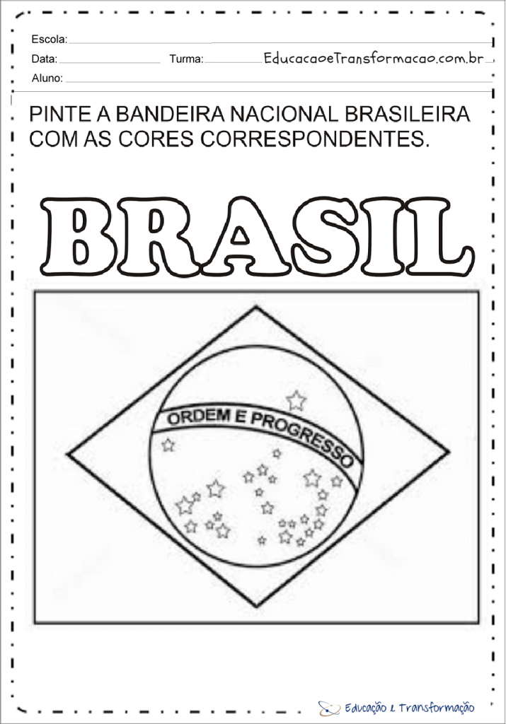 Desenho Da Bandeira Do Brasil Ilustrada Para Colorir E Imprimir