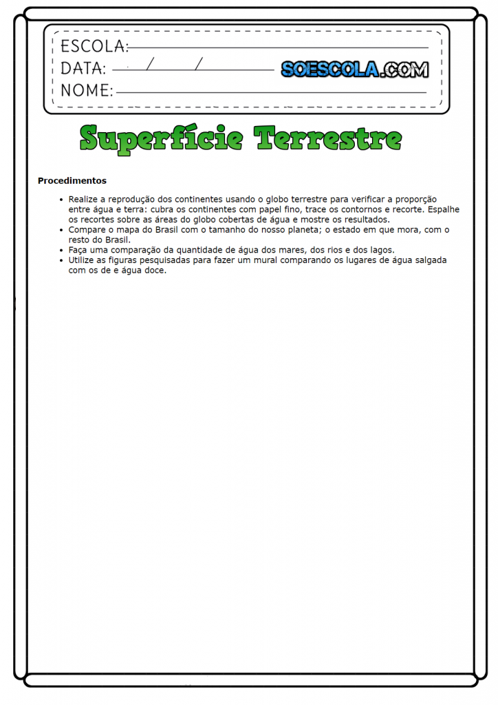 Atividades de Ciências 4 ano: Superfície Terrestre para imprimir