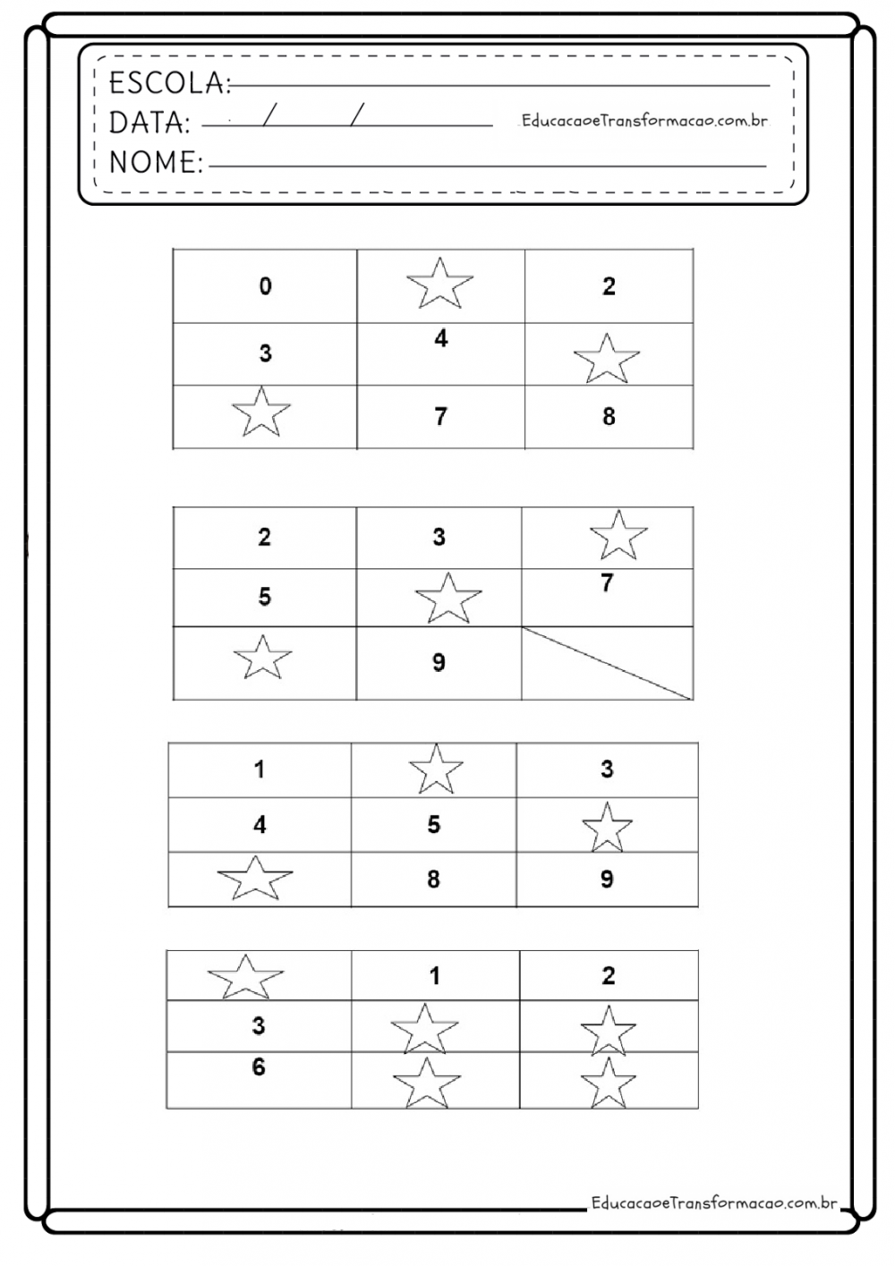 Atividades de Matemática 2º ano - Sequencia numérica do 0 a 9