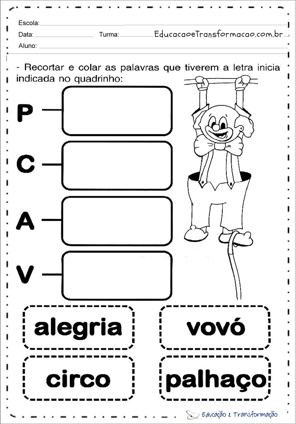 Ditado recortado - Dia do Circo Educação Infantil